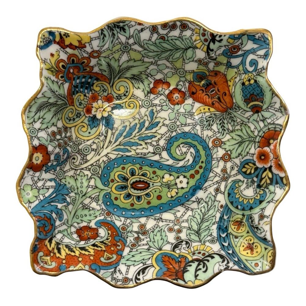 Vintage Rosina Trinket Dish Paisley Chintz Pattern English Bone China Butter Pat